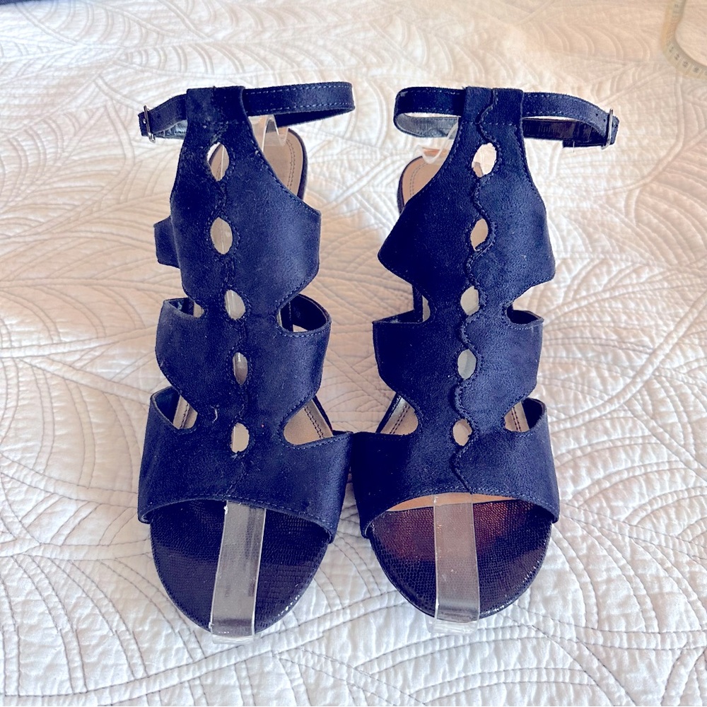 Impo Black Suede Cutout Ankle Strap Sandals